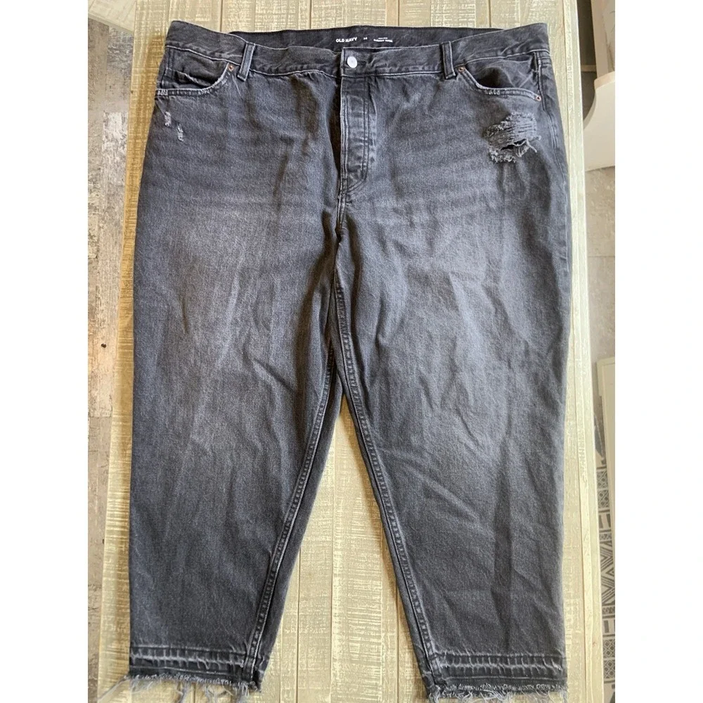 Old Navy Women's High Rise Slouchy Straight Ripped Jeans Button Fly Size 22‎